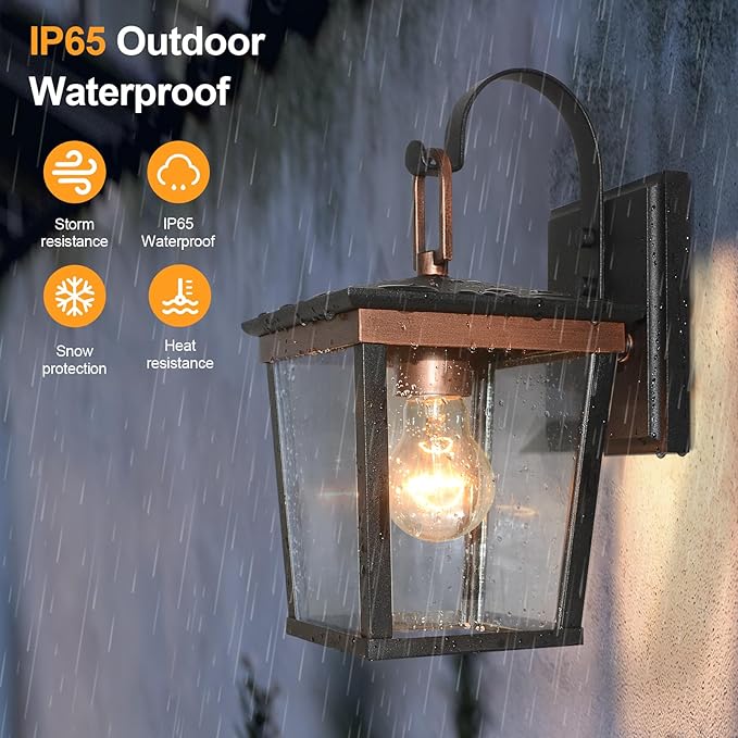 ALVIME 2 Pack Copper Outdoor Wall Sconces Waterproof Porch Light with Clear Seeded Glass E26 Base for Entryway Backyard Patio