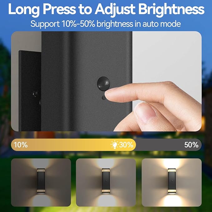 SHIMR Motion Sensor Outdoor Wall Lights 2 Pack Modern Dusk to Dawn Up Down Sconce with 3 Modes WaterprExterior Lighting Fixtures for Porch Garage Patio 3000K LED Bulb Included Black Finish
