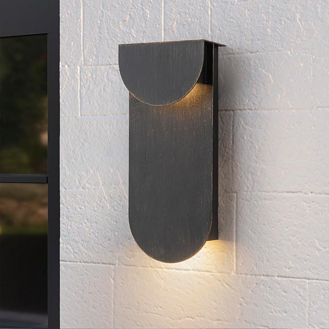 Modern Outdoor Wall Sconce Integrated LED Patio Wall Light Fixture 2-Light Total 8W 3000K Black Sweep Gold Outdoor House Light Wall Mount for Garage Front Porch