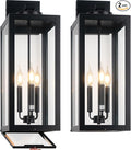 24 Extra Large Fully Enclosed Outdoor Light Fixture 3-Light Black Outdoor Porch Lantern Wall Mounted Waterproof Modern Outside Wall Sconce Coach Lamp for House E12 2 Packs