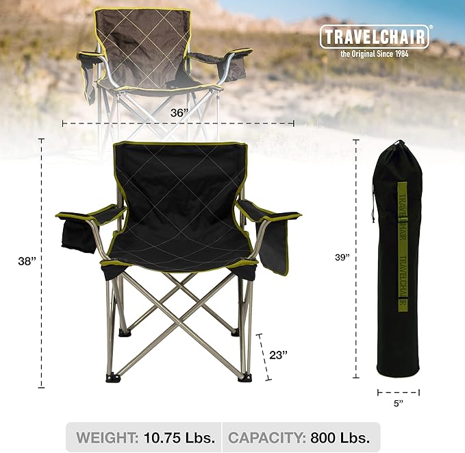 TravelChair Big Kahuna Chair Supersized Camping Chair 800lb Capacity Black One Size (599)