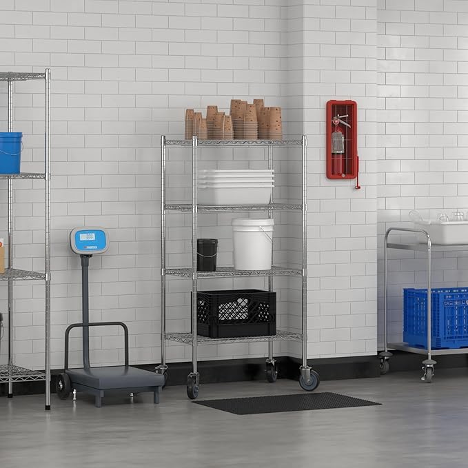 Commercial NSF Listed Chrome Mobile Wire Shelving Kit 18 x 30 x 60 with 4 Shelves Perfect for Warehouse Walk-in Refrigerator Freezer Grocery Store Restaurant Dishroom