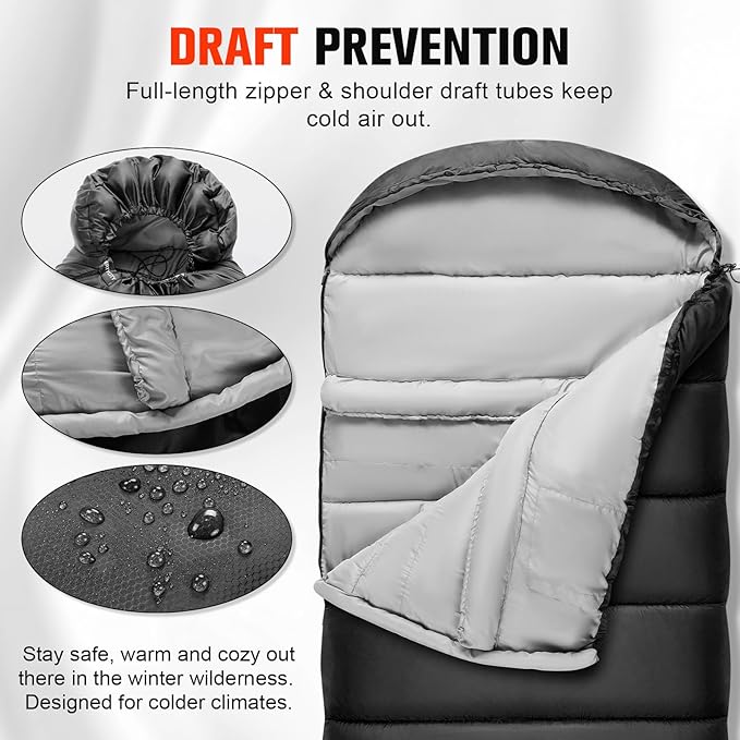 0 Degree Sleeping Bag for Adults XXL Big and Tall 4 Season Cold Weather Winter Camping with Compression Sack