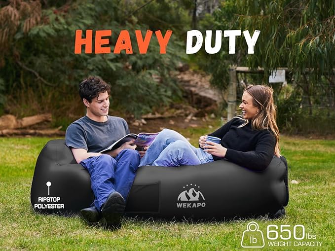WEKAPO Inflatable Couch Air Lounger Chair - Camping &amp Beach Accessories Portable Blow up Sofa for Hiking Lawn Indoor/Outdoor Movies &amp Music Festivals. Lightweight and Easy to Set Up Air Ham