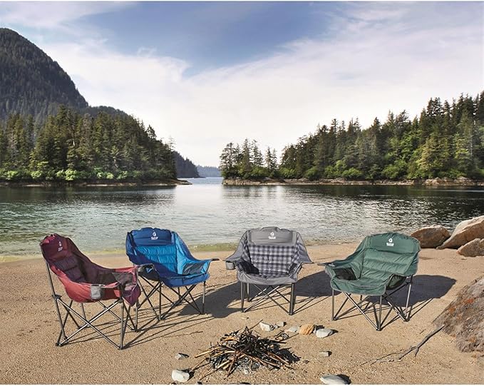 Guide Gear Oversized Extra Large Padded Camping Chair Portable Folding Large Camp Lounge Beach Chairs for Outdoor Adults Men and Women Heavy-Duty 400 Pound Capacity with Cup Holder Green