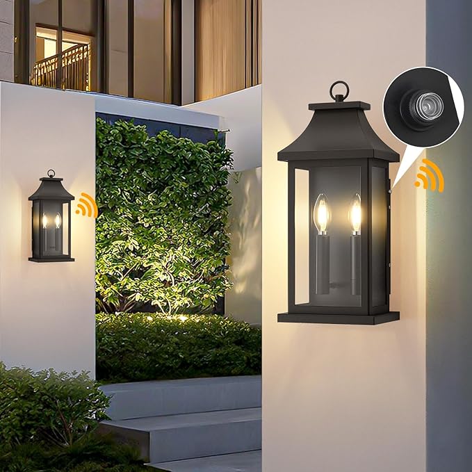 Large Outdoor Wall Lights Dusk to Dawn Outdoor Lighting Exterior Lighting Fixtures Wall Mount Wall Sconce Light Outdoor Lanterns for Porch Garage Black 18 2-Light 2-Pack