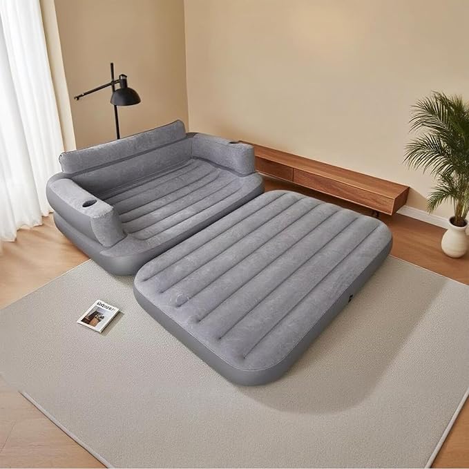 Full Size Inflatable Sofa Bed with Air Pump2-in-1 Blow-Up Couch and Folding Air Mattress Bed for HomeCampingand Guests