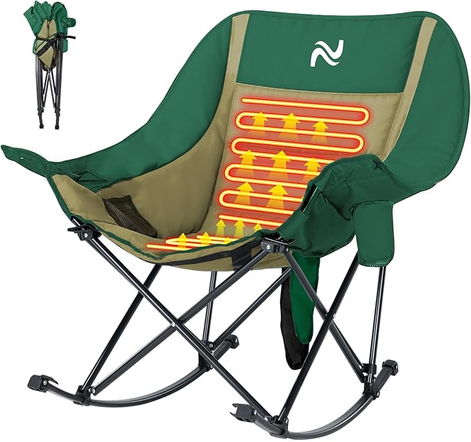 ABORON Oversized Rocking Camping Chair for Adults Fully Padded Folding Outdoor Lawn Chair with Side Pocket Portable Recliner Chair for Camp Patio Backyard Supports 400 lbs