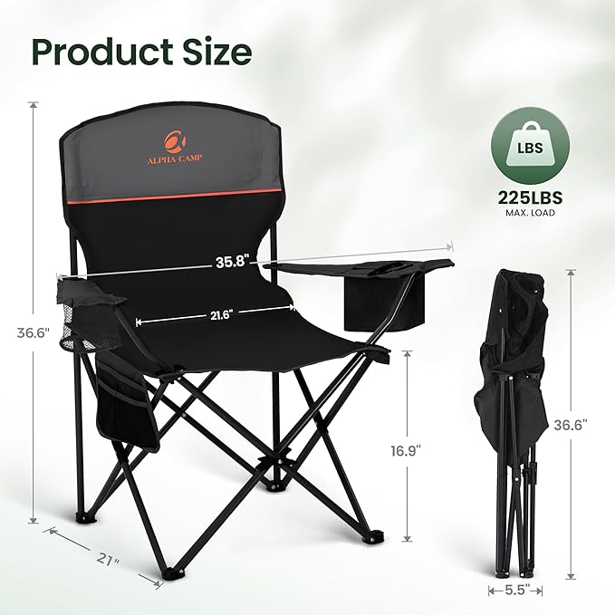 HIGH POINT SPORTS 2 Pack Portable Camping Chair for Adults Folding Outdoor Camp Chair Lightweight Lawn Chairs Folding Collapsible Chair for Camping Tailgates Beach Black Support 250 lbs