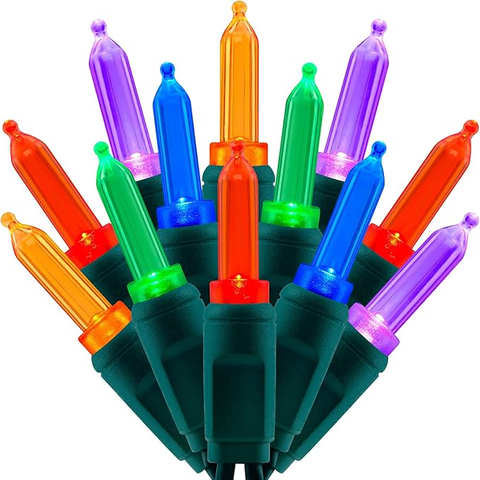 100 Multicolor One-Piece LED Christmas Lights 33 ft Green Cord High Waterproof UL Certified T5 Outdoor String Lights (Multicolor)