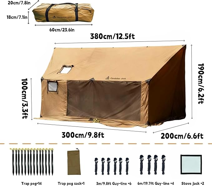 Hammock Hot Tent with Stove Jack and Double-Sided mesh Windows - Spacious Versatile Wall Tent with Snow Skirt(No Poles)-Waterproof &amp Windproof Ideal for Camping Backpacking Hiking