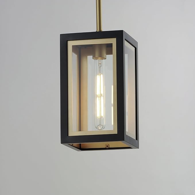 Maxim Lighting 30051CLBKGLD I Neoclass Collection 12 Inch One Light Outdoor Ceiling Pendant I Black &amp Gold Finish I Modern Contemporary Light Fixture I Adjustable Height I