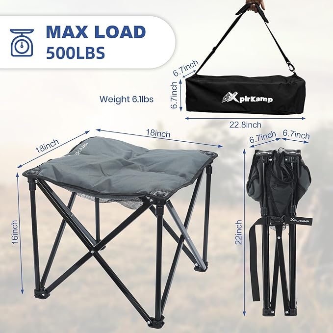 Padded Camping Stool 18 Inch Oversized Camping Foot Rest 500lb Camping Chairs Outdoor Footstool Portable Camping Ottoman for Camping Gardening Fishing w/Storage Net Carry Bag (2 Darkgreen)