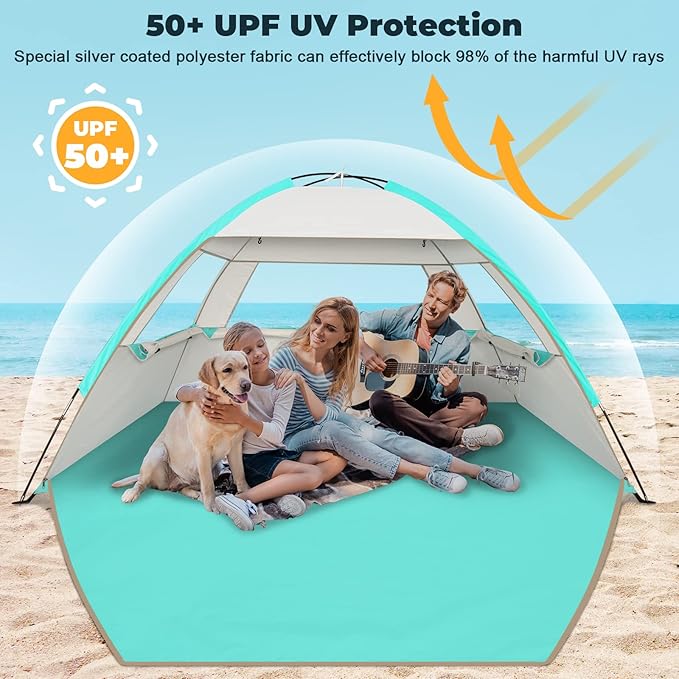 Venustas Beach Tent Sun Shelter for 3/4-5/6-7/8-10 Person UPF 50+ UV Protection Beach Canopy Lightweight and Easy Setup Cabana Portable Shade Tent