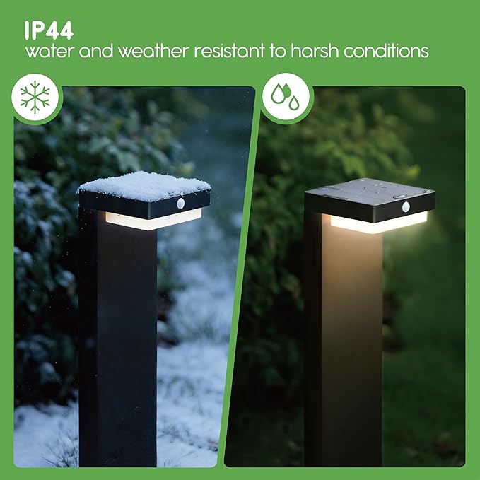 Solar Pathway Lights - Walkway Solar Lights for Outside - PIR Sensor &amp Two Lighting Modes - Rechargeable Battery Lasts Up To 55 Hours - 3000K - IP44 Weather Resistant - 4 Pack - 20.5 Height