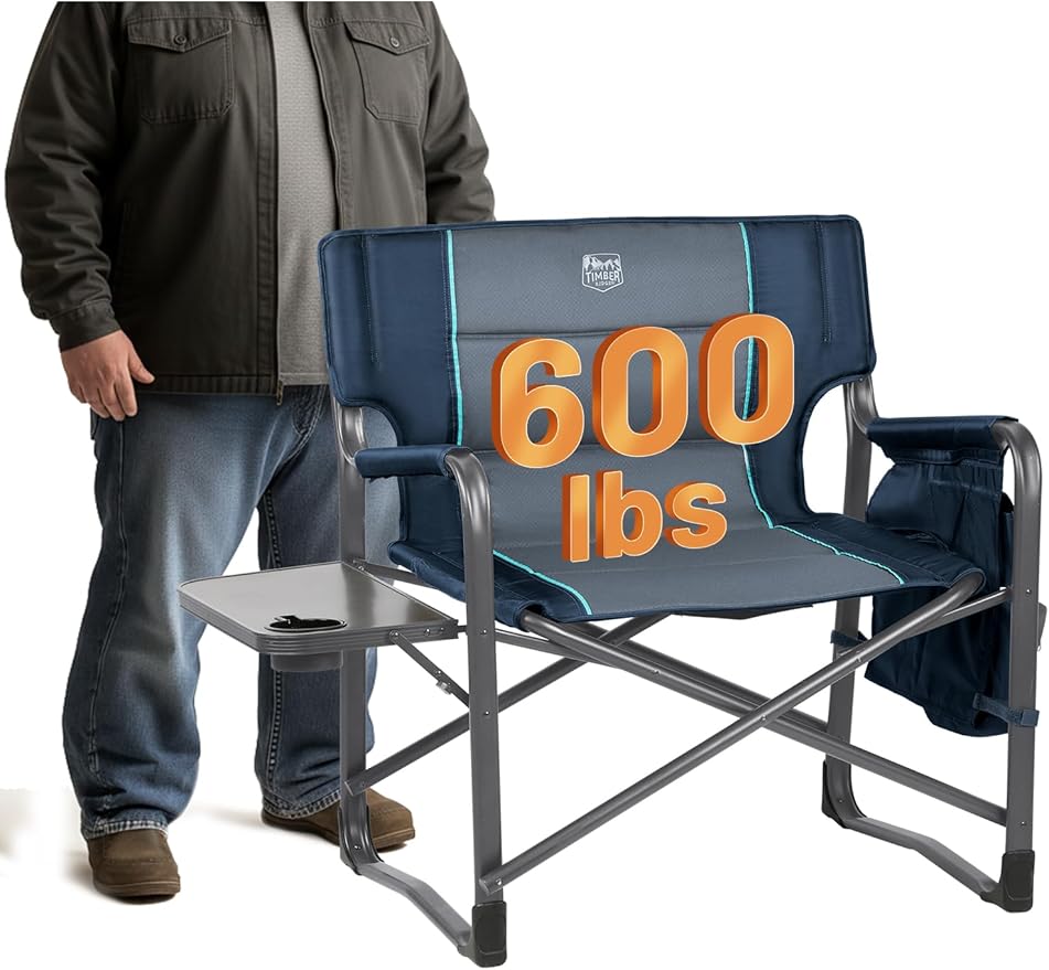 Timber Ridge XXL Directors Chair 600lbs Capacity Heavy Duty Folding Camping Chair with Side Table &amp Insulated Pocket Oversized Portable Chair with Carry Strap