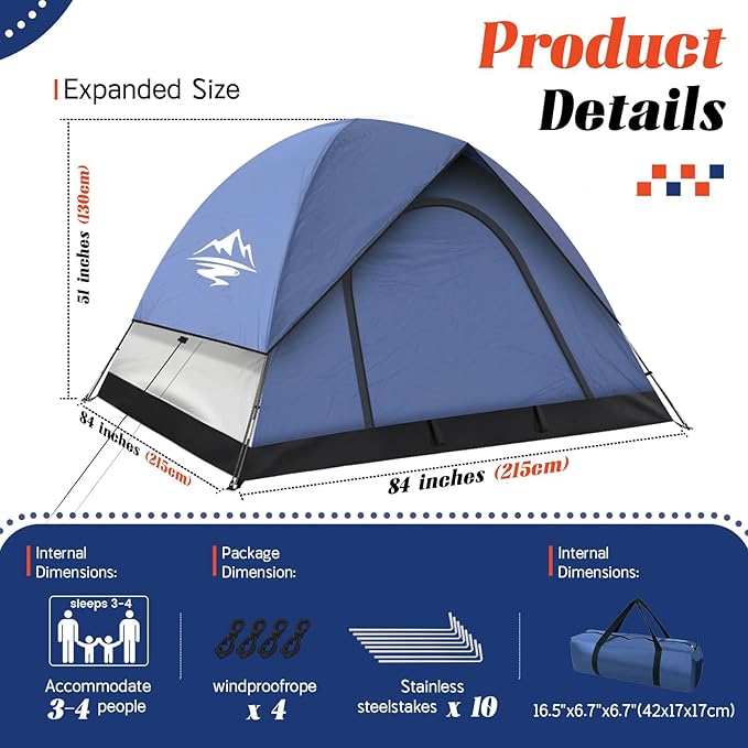 Tents for Camping 2-3 Person Tent – Camping Tent with Rainfly Waterproof 2500MM Easy Setup in 5 Mins Ourtdoor Dome Tents Lightweight Backpacking Tent for Couples Small Families Festivals Backyard