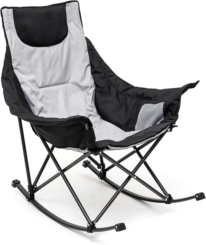 SUNNYFEEL Oversized Rocking Camping Chair Fully Padded Patio Chair with Side Pocket High Back Portable Lawn Recliner with Headrest Outdoor Camp Rocker Chairs for Adults Heavy Duty 500 LBS Carry Bag