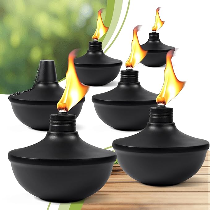 6-Pack Upgraded Tabletop Torches 24 oz Citronella Torch Lights Refillable Torch with Wicks Covers and Funnel Included - Ideal for Garden Patio Deck Yard Party Landscape