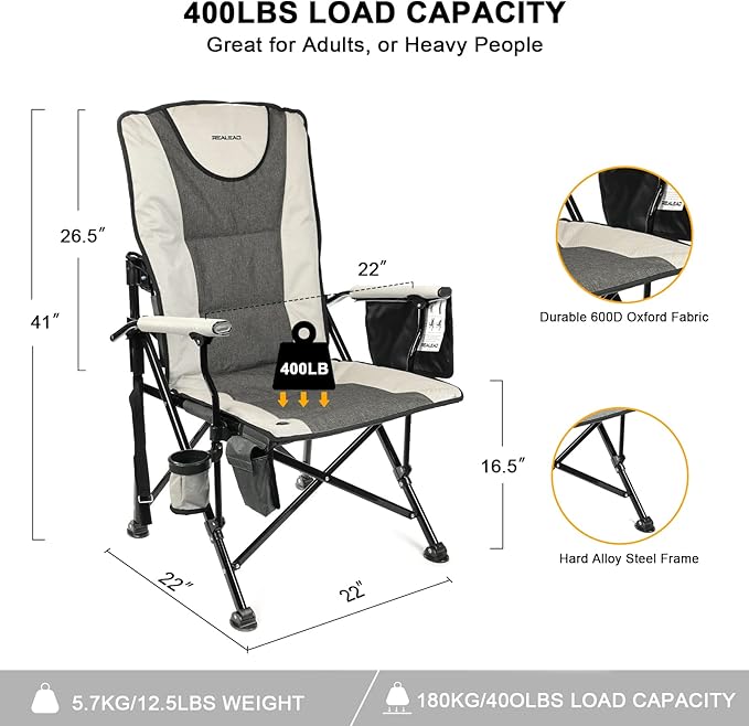 REALEAD Heated Camping Chair - Fully Padded Heated Chairs Outdoor Sports - Heavy Duty Heating Camp Chairs for Adults Supports 400 lbs - Perfect for Outside Sport Events Concert Battery NOT Included