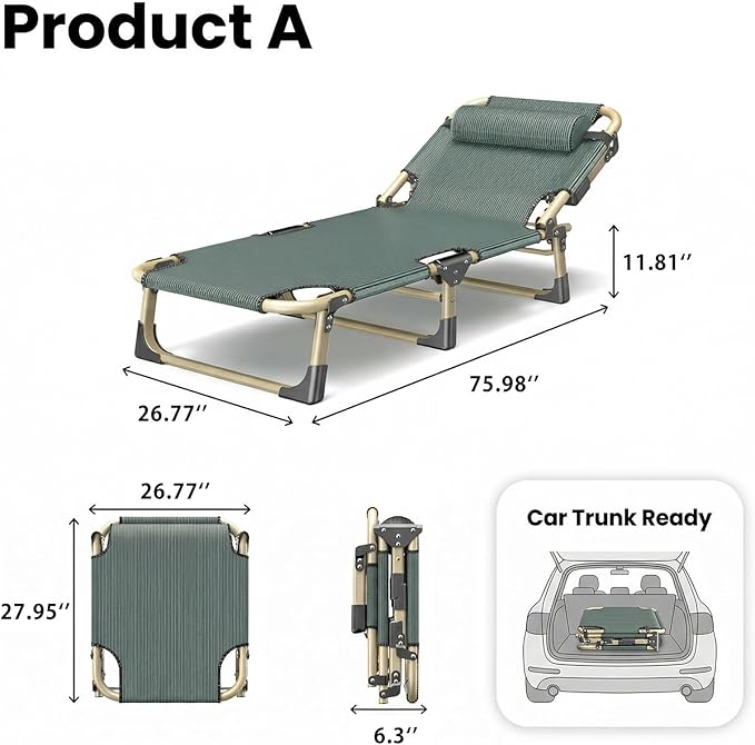Foldable Camping Cot Ultralight Folding Bed for Adults Compact Portable Bed with Pillow for Camping Tent Office Naps Car Trips &amp Home Guest Bed