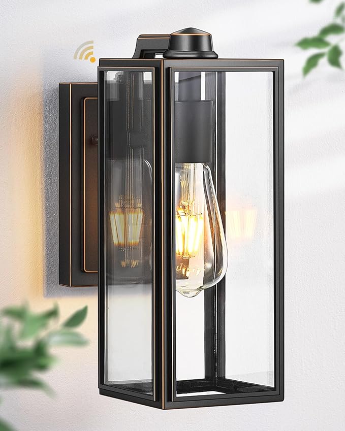 VIANIS Outdoor Wall Lights Dusk to Dawn Large Exterior Light Fixture Wall Mount for House Front Porch Light Black Anti-Rust Modern Outside Wall Sconces with Tempered Glass Shade for Garage