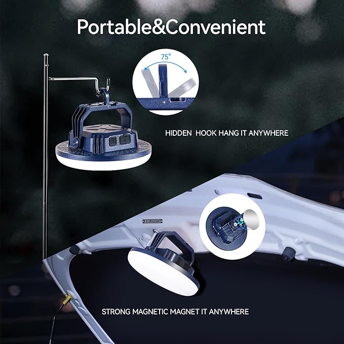 VAVOFO 42W LED Camping Lantern Rechargeable 4000LM180 LED with 3 Lighting Modes 10000mAh Portable Tent Light with Magnet IP65 Waterproof for Emergencies  Power OutagesHurricane (Blue)
