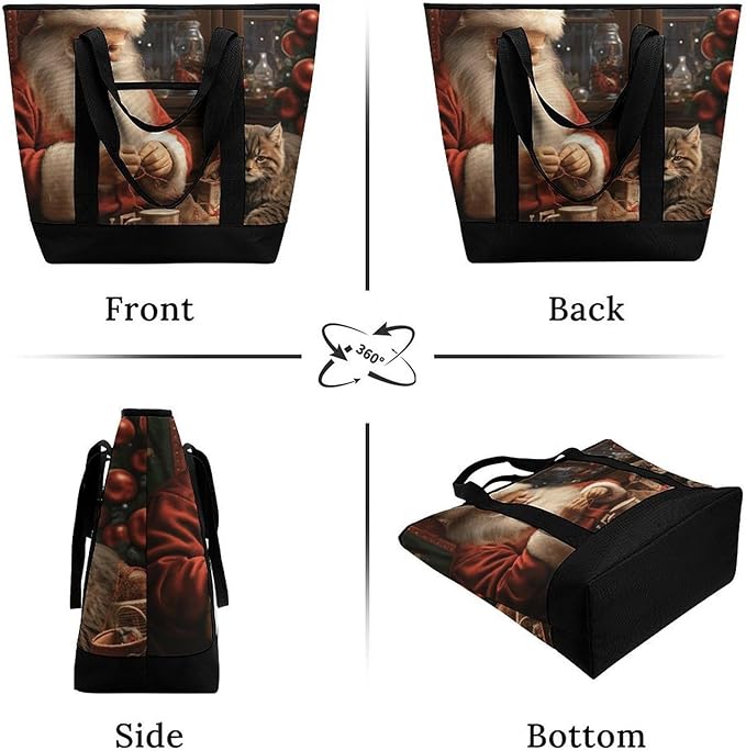 Insulated Shopping BagLarge Reusable Cooler Bags Christmas Santa Claus Sewing Tree Cat Printed Foldable Shopping BagTravel Waterproof Shoulder Bag