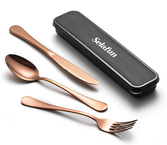 18/8 Travel Cutlery Set with Case Portable Silverware Utensils Set 8inch Stainless Steel Reusable Flatware Set Cutlery Set for Camping Picnic Hiking Office Dishwasher Safe
