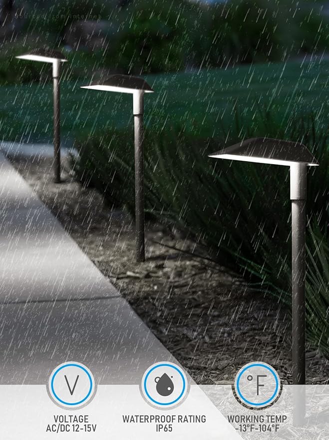 LEONLITE Anti-Glare Low Voltage Pathway Lights 5W Wired LED Landscape Path Lights Aluminum IP65 Outdoor Landscape Lighting for Walkway Yard 5000K Daylight ETL Pack of 6
