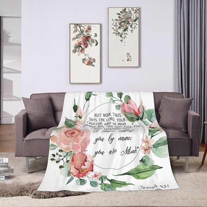 60X50 Isaiah 43 1 Fear Not for I Have Redeemed You Bible Verse Wall Art Lightweight Flannel Blanket - Soft and Breathable Polyester Suitable for Travel Camping and Home Decoration