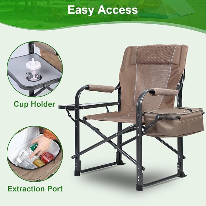 cdar Fishing Chair Folding Ice Camping Chair Outdoor Folding Chair with Cooler Bag and Cup Holder Director Chair for Fishing Lawn Patio Garden 1 Set