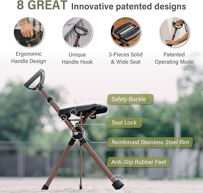 STEP2GOLD Ta-Da Chair Series 2 PRO MAX - Walking Cane with Seat Sturdy Foldable Stool Supports 400 lb Lightweight Aluminum Walking Stick with Chair Anti-Slip Ideal for Hiking &amp Outdoors (Black