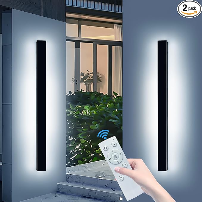 2 Pack 57inch Outdoor Wall Lighting Fixtures 3000K-6000K Modern Dimmable LED Wall Sconce with Remote Control IP65 Waterproof Exterior Linear Wall Light for Yard House Patio Garden