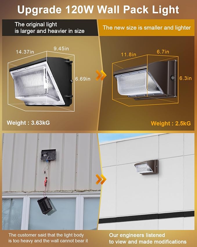 ledmo LED Wall Pack Light Size Update Dusk to Dawn Lighting 120W Outdoor Security Flood Lighting 5000K Commercial and Industrial Fixture for BuildingsWarehouses Parking LotsYard