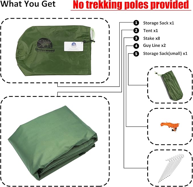 2-Person Trekking Pole Tent for Backpacking - Ultralight A-Frame Backpacking Tent Two Person Waterproof Hiking Tent for Camping Lightweight Camping Tent for Scouts Trekker (No Poles)