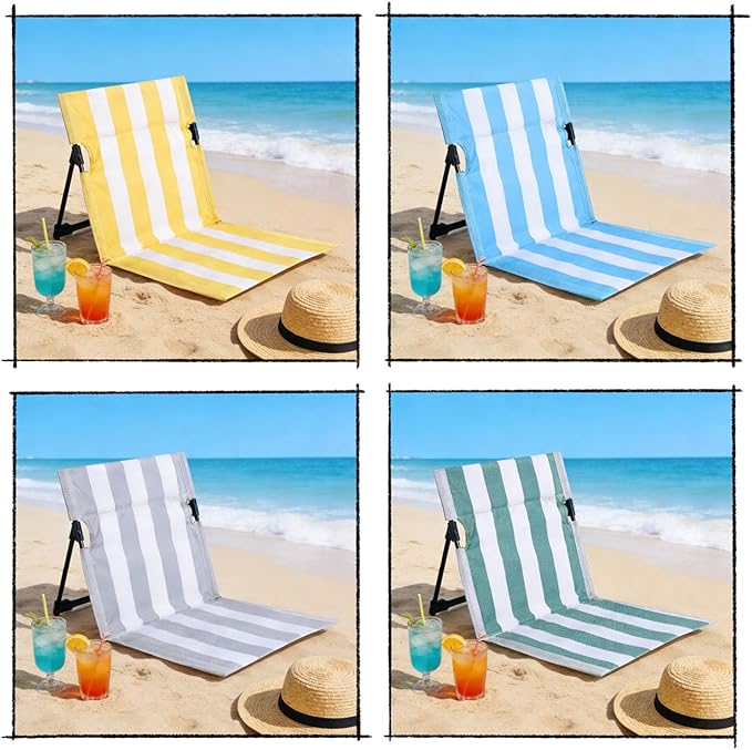 Stripes Foldable Pool ChairsUltra-Light Portable Beach Chair with Carry Bag for Sunbathing Swimming Poolside Picnic Lawn Road Hiking Trips (2 Grey and White)