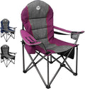 Northroad Oversized Portable Camping Chair Full Padded Outdoor Folding Chair Support 350 LBS Heavy Duty Lawn Chair with Cup Holder Cooler Bag Lumbar Support Head Pocket for Adult (Purple)
