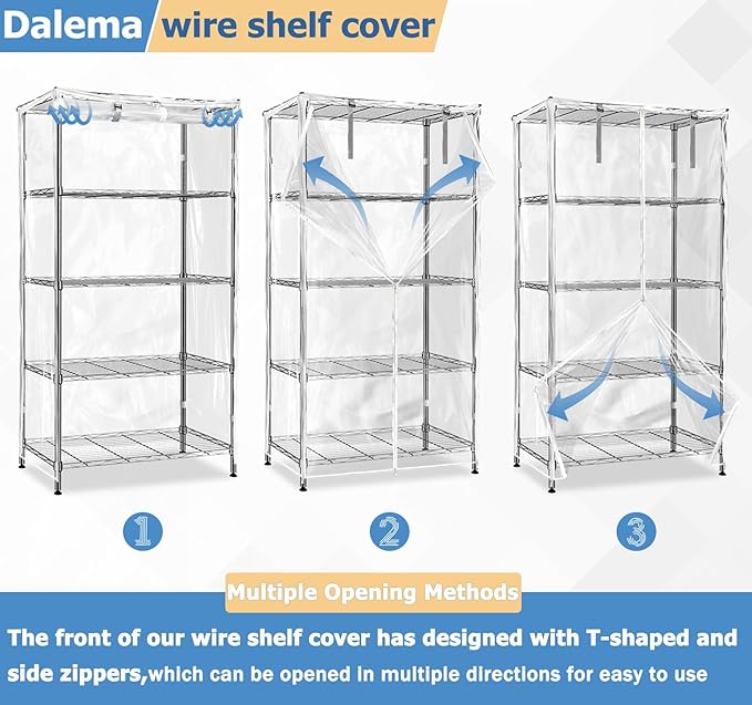 Waterproof Shelf CoverDurable Dustproof Storage Wire Rack CoversOutdoor Shelving Covers for Wire Shelves with Zipper 36''x16''x72''ClearCover Only