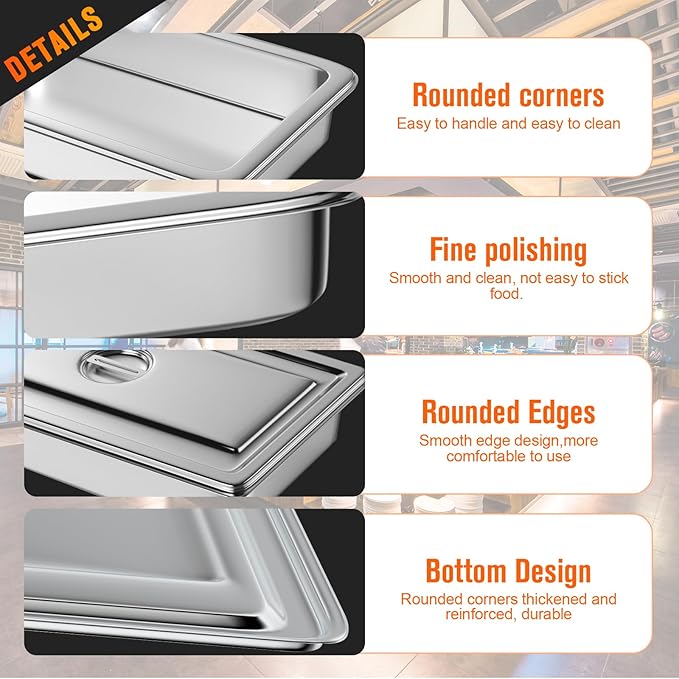 Hotel Pan Full Size Steam Table Pan 6 Deep Stainless Steam Table Pan with Lid Full Size Food Pan 20.8 L x 13 W Anti Jam Stainless Steel Buffet Pan Commercial Stainless Steel Pan (4 Pack)