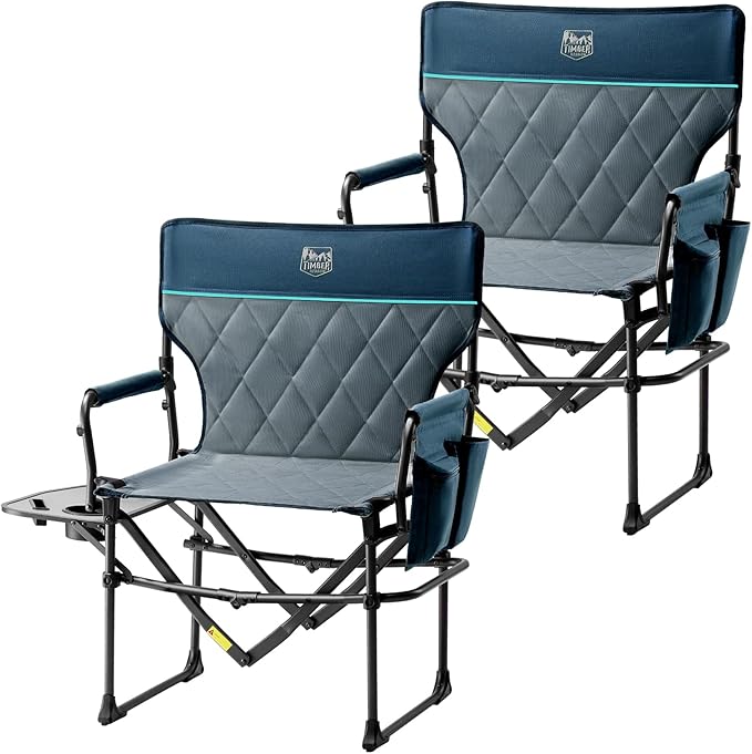 TIMBER RIDGE Aluminum Camping Directors Chair with Side Table Pocket Portable Folding Heavy Duty Lawn Chair for Fishing Trip Picnic Concert Outdoor 400lbs Navy 2 Pack