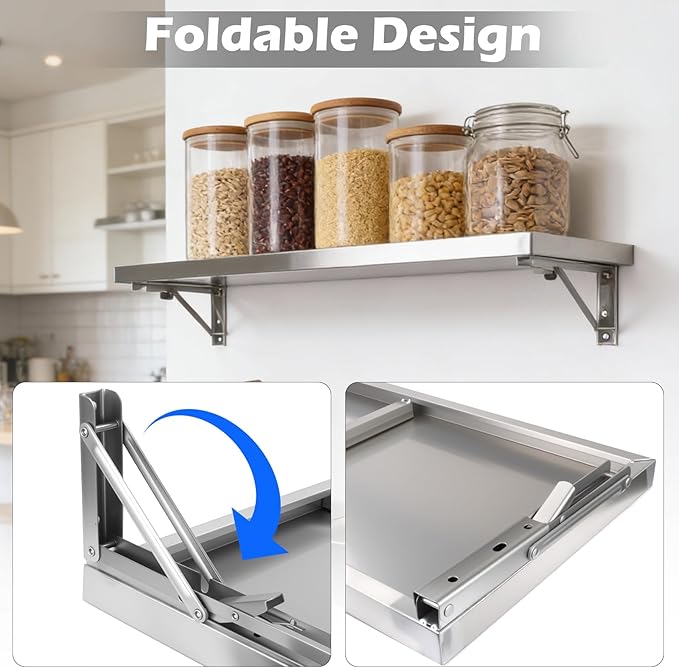 48 x 12 Folding Concession Shelf – Stainless Steel Drop Down Concession Serving Window for Food Trucks | Versatile &amp Space-Saving Folding Food Shelf for Concession Windows Restaurant