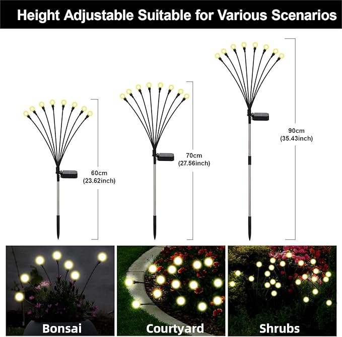 Firefly Lights Solar Outdoor 8 Modes 800mAh Swaying Solar Firefly Garden Lights Stakes Outdoor Waterproof for Outside Yard Patio Plant Christmas Holiday Garden Decor Warm White(8 Pack)