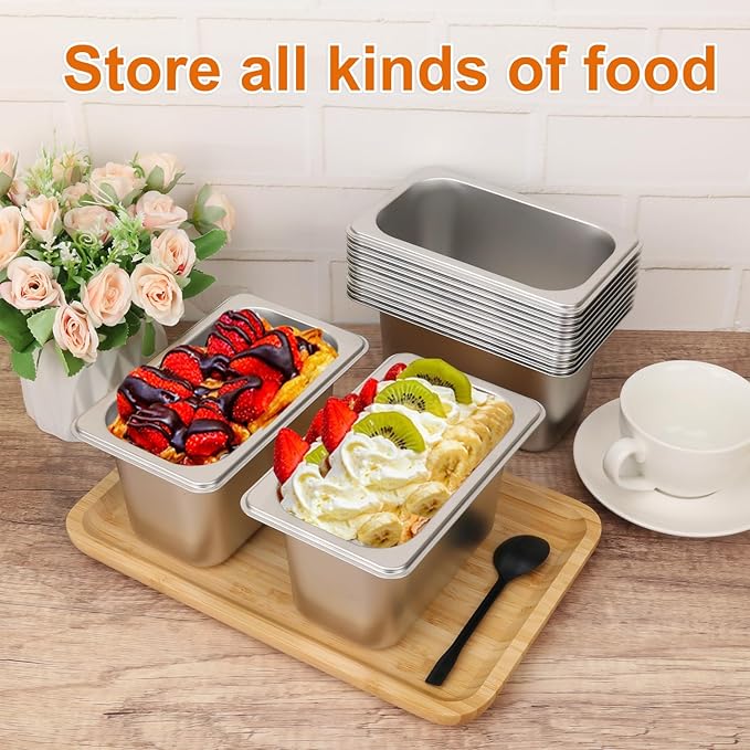 12 Pack 1/9 Size 4 Inch Deep Steam Table Pan Silver 201 Stainless Steel Chafing Pan Half Size Hotel Steam Pans for Weddings Parties Restaurants Cafeterias and Hotels