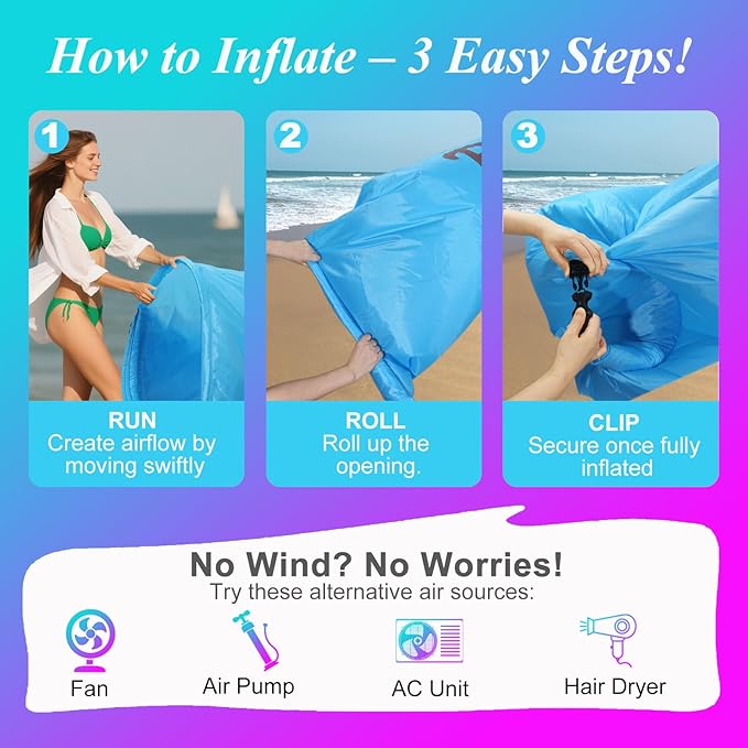 Inflatable Lounger Air Sofa Portable Hammock Couch Air Sofa Water Proof&amp Anti-Air Leaking Design for Beach Camping Picnics Travel &amp Festivals