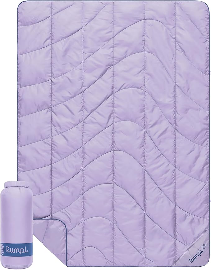 Rumpl Travel Puffy Blanket Ultra-Packable Travel-Size Warmth and Comfort Lavender