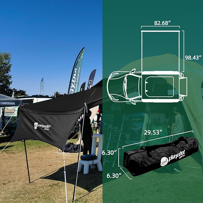 PlayDo Inflatable Rooftop Tent Easy Setup Camping Tent for The Roof of Sedans Pickup Blow Up Roof Top Tents SUV Truck Van Glamping Tent with Porch Strip Light for 2-3 Person