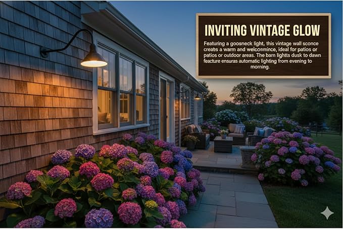 AGB101-AA9-Black Barn Lights Outdoor Fixture with Gooseneck Lamp - Classic Gooseneck Light Dome | Wall Mount RLM Design for Patios Gardens Entryways Garages and Exterior Home Lighting