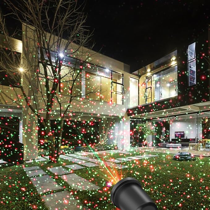 Christmas Laser Light Projector 2 Pack Red and Green Star Laser Lights Show with Timer for Outdoor Decorations Waterproof Landscape Lighting for Christmas and Holidays