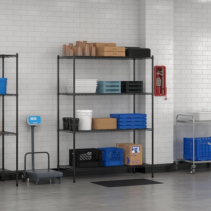 Commercial NSF Listed Black Epoxy Stationary Wire Shelving Kit 24 x 54 x 74 with 4 Shelves Perfect for Warehouse Walk-in Refrigerator Freezer Grocery Store Restaurant Dishroom